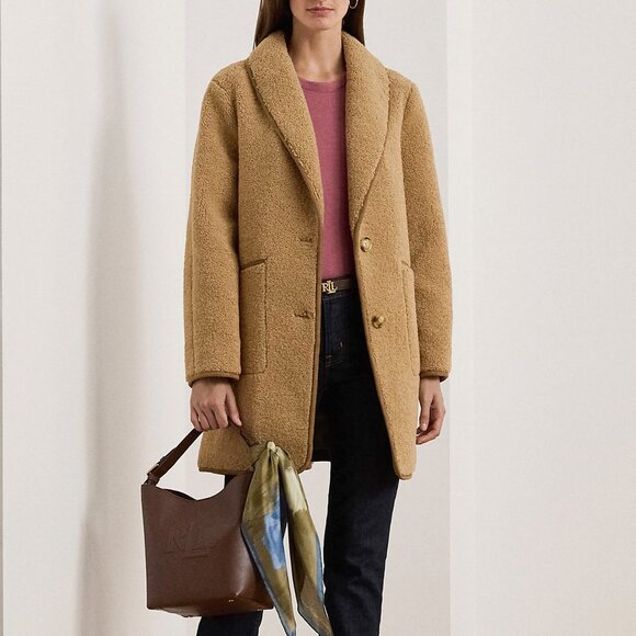 NEW LAUREN RALPH LAUREN Shawl Collar Faux Shearling Coat - Picture 1 of 12